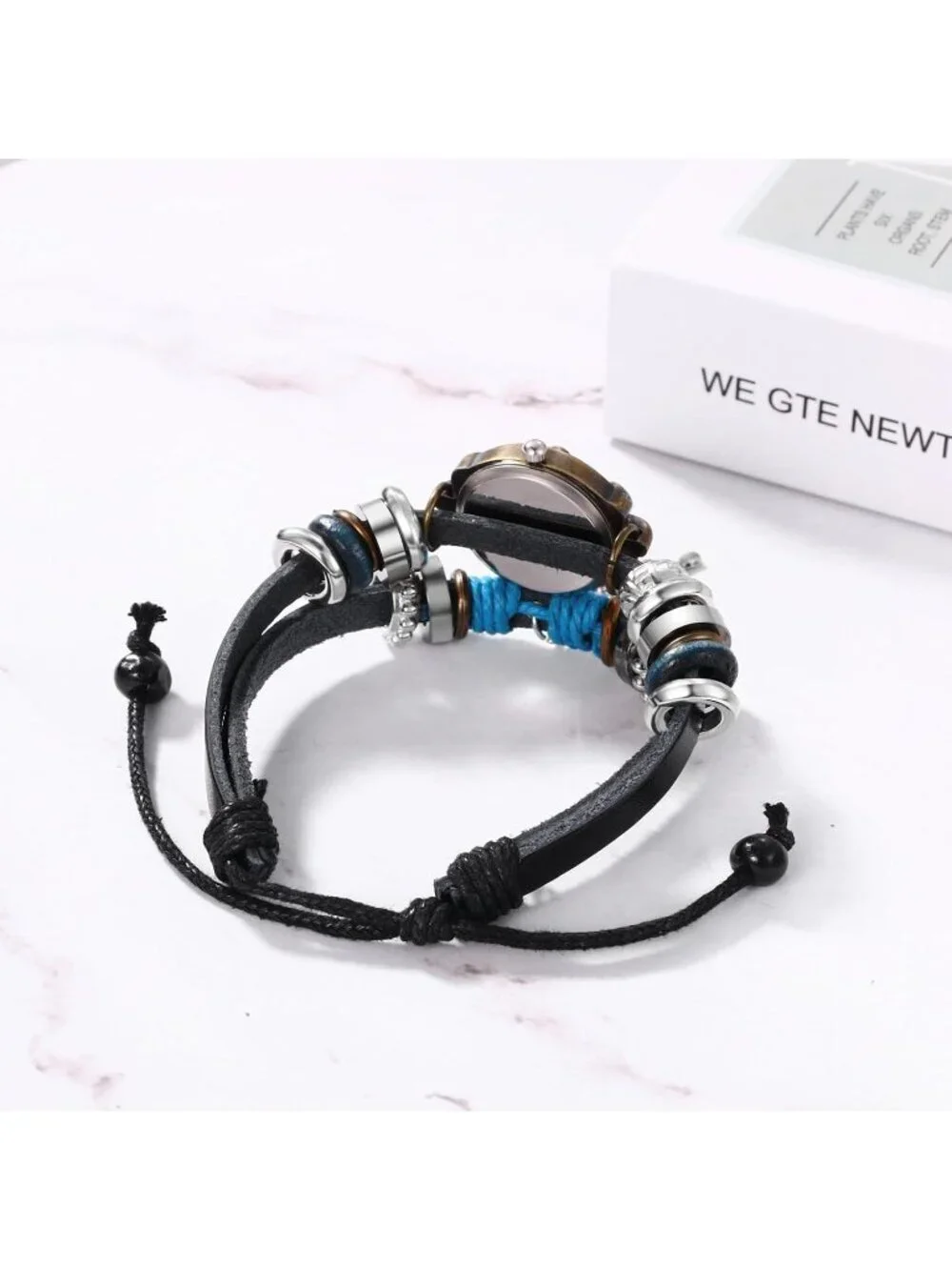 Women Black Blue Analog Butterfly Bracelet Weave Wrap Around Leather Wrist Watch